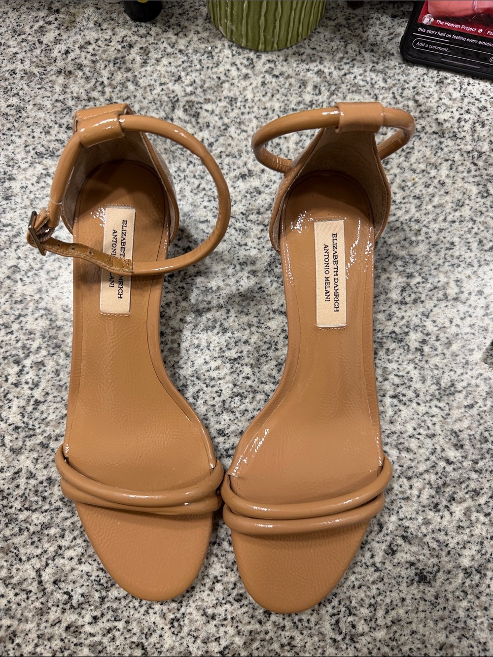 ANTONIO MELANI Tan Patent Ankle-Strap Heels